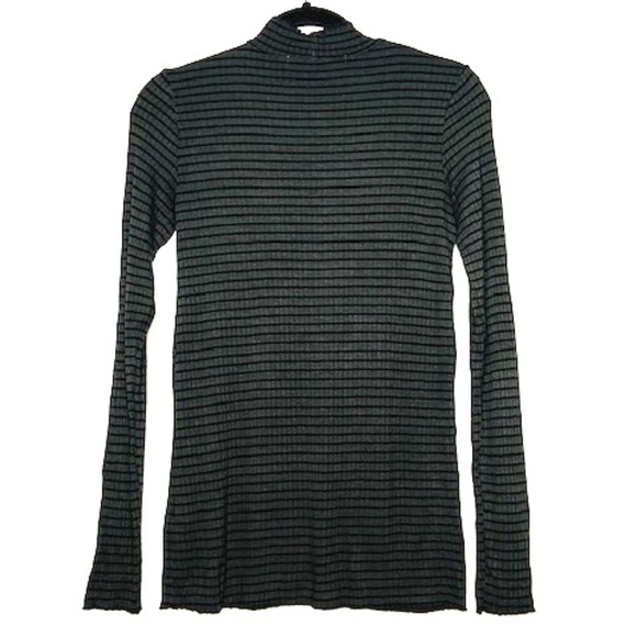 MICHAEL STARS Gray Striped Ribbed Mock Neck Top OS - Picture 2 of 5